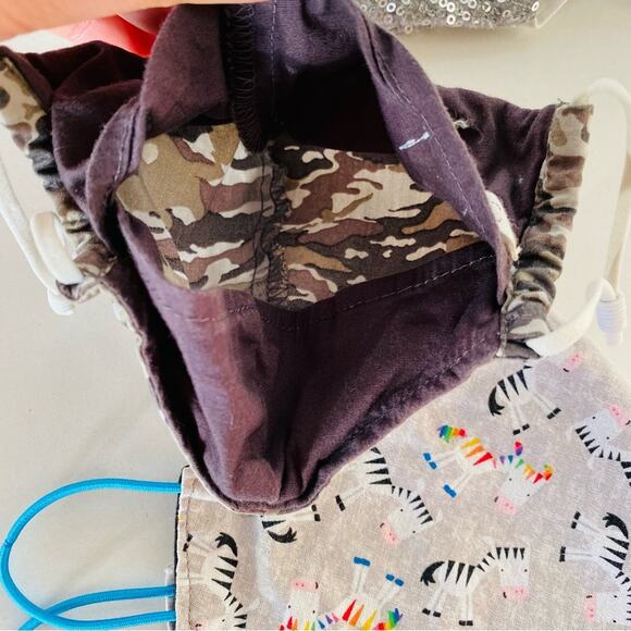 Unicorn Zebra Camo Sequin Fabric Cloth Adjustable Elastic Face Covering Mask s/3 - Picture 4 of 6